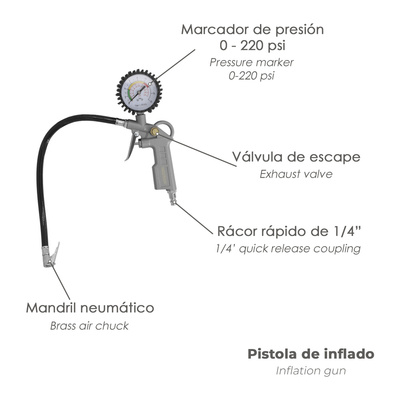 PISTOLA INFLADO NEUMÁTICOS CON MANOMETRO