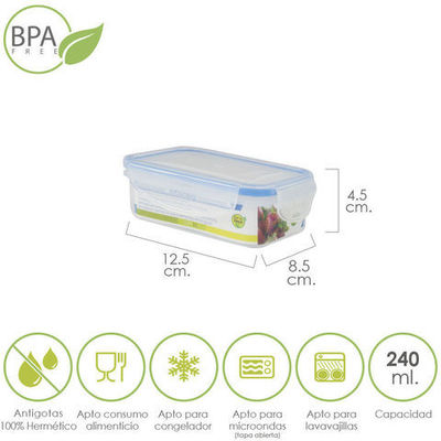 05025000 Recipiente Hermetico Plastico Rectangular 240 ml. 12.5x8.5x4.5 (Alt.) cm.