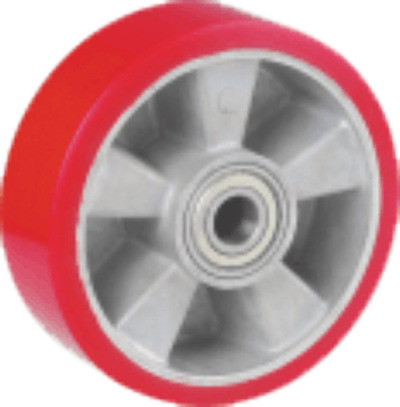 Rueda Aluminio  banda poliuretano  200mm espiga 20mm