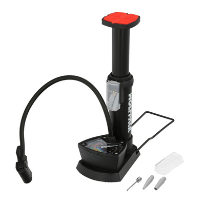 Bomba Inflar Pie Con Pedal y Manometro 6 Bares. Valvulas SCHRADER y PRESTA con Adaptadores. Base Plastico