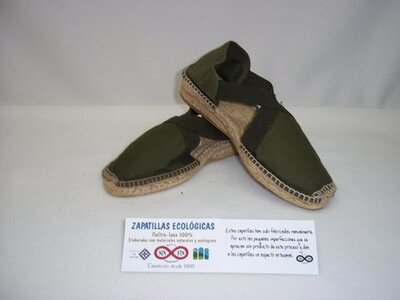 Alpargata Cruzada Verde con elastico de fieltro y lana 100% natural Tallas de la 34 a la 47