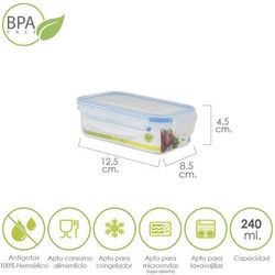 05025000 Recipiente Hermetico Plastico Rectangular 240 ml. 12.5x8.5x4.5 (Alt.) cm.