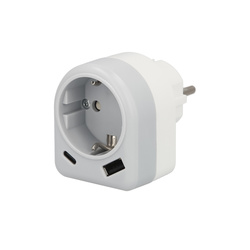 ADAPTADOR / ENCHUFE SCHUKO CON 2 TOMAS, USB A Y USB 