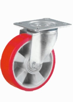 Rueda M. Aluminio/poliuretano con placa 13X11. DIAMETRO RUEDA 160mm.