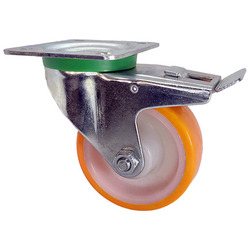 Rueda nylon/poliuretano placa GIRATORIA/FRENO aro 125