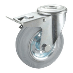 Rueda MG DIAMETRO 80, 100, 125, 160 y 200 AGUJERO PASANTE CON FRENO GOMA GRIS 